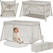 Patut multifunctional, Lionelo, Mila, 2 in 1, Saltea 4 cm cu spuma T25, 2 niveluri de inaltime, Pliere rapida, Intrare laterala, Geanta de transport inclusa, 0-36 luni, Pana la 15 kg, Bej BYNLO-MILA_BEIGE_CREAM