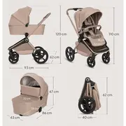 Carucior 2 in 1, Lionelo, Freya, Landou si salteluta ventilate, Pliabil, Reglare spatar-3 pozitii, Suport de picioare-4 pozitii, Maner reglabil-3 pozitii, Adaptori inclusi compatibili cu Cybex, Maxi-Cosi, Kiddy, Avionaut, Sustine 22 kg, 0luni+, Bej BYNLO