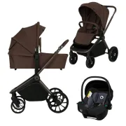 Carucior 3 in 1, Lionelo, Mika Plus, Cadru din aluminiu, Cu landou intarit si salteluta moale, Cu scoica auto testata ADAC, Reversibil, Cu sistem de ventilatie 3D, Cu accesorii, Pana la 22 kg, EN1888-1 EN1888-2 EN1466 ECE R129, Mocha Mousse BYNLO-MIKA_PLU