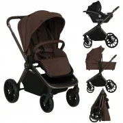 Carucior 3 in 1, Lionelo, Mika Plus, Cadru din aluminiu, Cu landou intarit si salteluta moale, Cu scoica auto testata ADAC, Reversibil, Cu sistem de ventilatie 3D, Cu accesorii, Pana la 22 kg, EN1888-1 EN1888-2 EN1466 ECE R129, Mocha Mousse BYNLO-MIKA_PLU