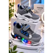 Adidasi cu lumini led, model cyx, baieti, piele ecologica, gri adt-57-1