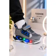 Adidasi cu lumini led, model cyx, baieti, piele ecologica, gri adt-57-1