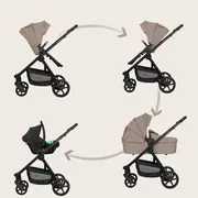 Carucior 3 in 1, Lionelo, Greet, Pana la 15 kg, Cadru aluminiu, Cu landou si salteluta moale, Cu scoica auto, Reversibil, Cu accesorii, Maner, suport pentru picioare, spatar reglabile, Bej BYNLO-GREET_BEIGE_TAUPE