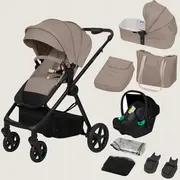 Carucior 3 in 1, Lionelo, Greet, Pana la 15 kg, Cadru aluminiu, Cu landou si salteluta moale, Cu scoica auto, Reversibil, Cu accesorii, Maner, suport pentru picioare, spatar reglabile, Bej BYNLO-GREET_BEIGE_TAUPE