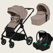 Carucior 3 in 1, Lionelo, Greet, Pana la 15 kg, Cadru aluminiu, Cu landou si salteluta moale, Cu scoica auto, Reversibil, Cu accesorii, Maner, suport pentru picioare, spatar reglabile, Bej BYNLO-GREET_BEIGE_TAUPE