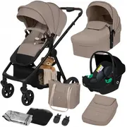 Carucior 3 in 1, Lionelo, Greet, Pana la 15 kg, Cadru aluminiu, Cu landou si salteluta moale, Cu scoica auto, Reversibil, Cu accesorii, Maner, suport pentru picioare, spatar reglabile, Bej BYNLO-GREET_BEIGE_TAUPE