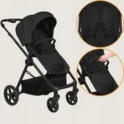 Carucior 3 in 1, Lionelo, Greet, Pana la 15 kg, Cadru aluminiu, Cu landou si salteluta moale, Cu scoica auto, Reversibil, Cu accesorii, Maner, suport pentru picioare, spatar reglabile, Negru BYNLO-GREET_BLACK_ONYX