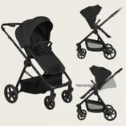 Carucior 3 in 1, Lionelo, Greet, Pana la 15 kg, Cadru aluminiu, Cu landou si salteluta moale, Cu scoica auto, Reversibil, Cu accesorii, Maner, suport pentru picioare, spatar reglabile, Negru BYNLO-GREET_BLACK_ONYX