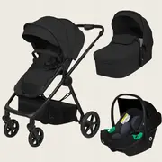 Carucior 3 in 1, Lionelo, Greet, Pana la 15 kg, Cadru aluminiu, Cu landou si salteluta moale, Cu scoica auto, Reversibil, Cu accesorii, Maner, suport pentru picioare, spatar reglabile, Negru BYNLO-GREET_BLACK_ONYX