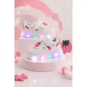 Pantofi sport cu lumini led, model capsunele, piele ecologica, fete, alb adt-19-1