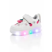 Pantofi sport cu lumini led, model capsunele, piele ecologica, fete, alb adt-19-1