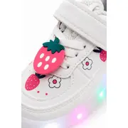 Pantofi sport cu lumini led, model capsunele, piele ecologica, fete, alb adt-19-1