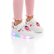 Pantofi sport cu lumini led, model capsunele, piele ecologica, fete, alb adt-19-1