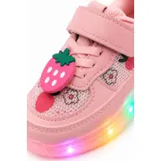 Pantofi sport cu lumini led, model cu capsuni, fete, piele ecologica si textil, roz adt-19-1
