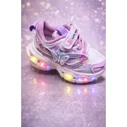 Pantofi sport cu lumini led, model fluture, piele ecologica, fete, mov adt-19-1