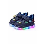 Pantofi sport cu lumini led, model masinute, piele ecologica si textil, baieti, bleumarin adt-51-1