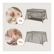 Patut multifunctional, Lionelo, Mila, 2 in 1, Saltea 4 cm cu spuma T25, 2 niveluri de inaltime, Pliere rapida, Intrare laterala, Geanta de transport inclusa, 0-36 luni, Pana la 15 kg, Bej Taupe BYNLO-MILA_BEIGE_TAUPE