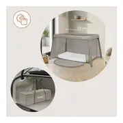 Patut multifunctional, Lionelo, Mila, 2 in 1, Saltea 4 cm cu spuma T25, 2 niveluri de inaltime, Pliere rapida, Intrare laterala, Geanta de transport inclusa, 0-36 luni, Pana la 15 kg, Bej Taupe BYNLO-MILA_BEIGE_TAUPE