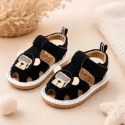 Sandale cu piuitoare, talpa moale, flexibila, model happy bear, baieti, negru snd5-11-1