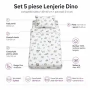 Set 5 piese Lenjerie Dino saltele 130x60 compatibile cu pat 2-6 ani + Pilota + Perna - ASC6427968021184