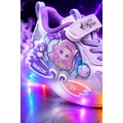 Pantofi cu luminite led, model papusica cu invartitoare, piele ecologica, fete, mov adt-19-1