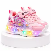 Pantofi sport cu lumini led, model papusica cu invartitoare, piele ecologica, fete, roz ad2026-1-1