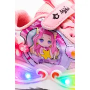 Pantofi sport cu lumini led, model papusica cu invartitoare, piele ecologica, fete, roz ad2026-1-1