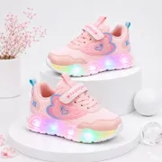 Pantofi sport cu lumini led, model pink hear, textil, fete, roz adtui11-roz-1