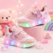 Pantofi sport cu lumini led, model pink hear, textil, fete, roz adtui11-roz-1
