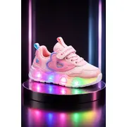 Pantofi sport cu lumini led, model pink hear, textil, fete, roz adtui11-roz-1