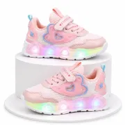 Pantofi sport cu lumini led, model pink hear, textil, fete, roz adtui11-roz-1