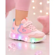 Pantofi sport cu lumini led, model pink hear, textil, fete, roz adtui11-roz-1