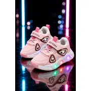 Pantofi sport cu lumini led, model super panda, textil, fete, roz adt-19-1