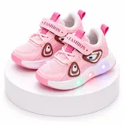 Pantofi sport cu lumini led, model super panda, textil, fete, roz adt-19-1