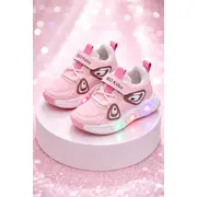 Pantofi sport cu lumini led, model super panda, textil, fete, roz adt-19-1