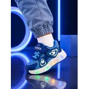 Pantofi sport cu lumini led, super navy style, textil, baieti, bleumarin adt-33-2