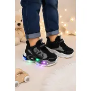 Adidasi cu lumini led, model cyx, baieti, piele ecologica, negru adt-58-1