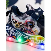 Pantofi sport cu lumini led, model masinuta de curse, superbaby, bleumarine adt-60-x1