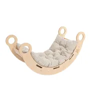 Balansoar Montessori Din Lemn Dream Rocker Meowbaby ,   Marime Medie, Cu Perna Bej, Multifunctional Leagan + Tunel + Scara   Placaj Lacuit Pjbmdrwb01