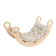 Balansoar Montessori Din Lemn Dream Rocker Meowbaby ,   Marime Mica, Cu Perna Bej, Multifunctional Leagan + Tunel + Scara   Placaj Lacuit Pjbsdrwb01