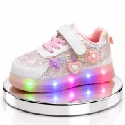 Pantofi sport cu luminite si sclipici, model premium style, piele ecologica, fete, roz ad30-75