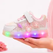 Pantofi sport cu luminite si sclipici, model premium style, piele ecologica, fete, roz ad30-75