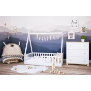 Pat Copii Tipi 140x70cm Alb Din Lemn Masiv De Pin ,   Design Scandinav Casuta, Montaj Direct Pe Podea, Cu Somiera   Sarcina Max 110kg Pjbtipi140_w