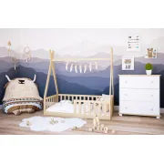 Pat Copii Tipi 140x70cm Natur Din Lemn Masiv De Pin ,   Design Scandinav Casuta, Montaj Direct Pe Podea, Cu Somiera   Sarcina Max 110kg Pjbtipi140_n