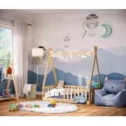 Pat Copii Tipi 140x70cm Natur Din Lemn Masiv De Pin ,   Design Scandinav Casuta, Montaj Direct Pe Podea, Cu Somiera   Sarcina Max 110kg Pjbtipi140_n