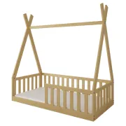 Pat Copii Tipi 140x70cm Natur Din Lemn Masiv De Pin ,   Design Scandinav Casuta, Montaj Direct Pe Podea, Cu Somiera   Sarcina Max 110kg Pjbtipi140_n