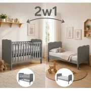 Patut Evolutiv 140x70cm Isabel 3a N1 Gri ,   Pat Bebe + Junior + Pat Pree Colar, Somiera Reglabila 3 Pozitii + Trepte Detae Abile   En 716 - Copie Pjbisabel140_g
