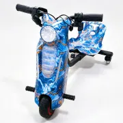 Tricicleta electrica drift 360 kidscare e600 mini pentru copii, motor 150w, viteza maxima 15 km/h, baterie 36v 2.4ah, lumini led, roti drift, albastru, kit de protectie inclus