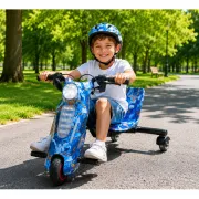Tricicleta electrica drift 360 kidscare e600 mini pentru copii, motor 150w, viteza maxima 15 km/h, baterie 36v 2.4ah, lumini led, roti drift, albastru, kit de protectie inclus