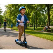 Trotineta electrica copii kidscare e68, motor 110w, baterie 24v 2.5ah, viteza 5-8 km/h, bluetooth, lumini, albastru